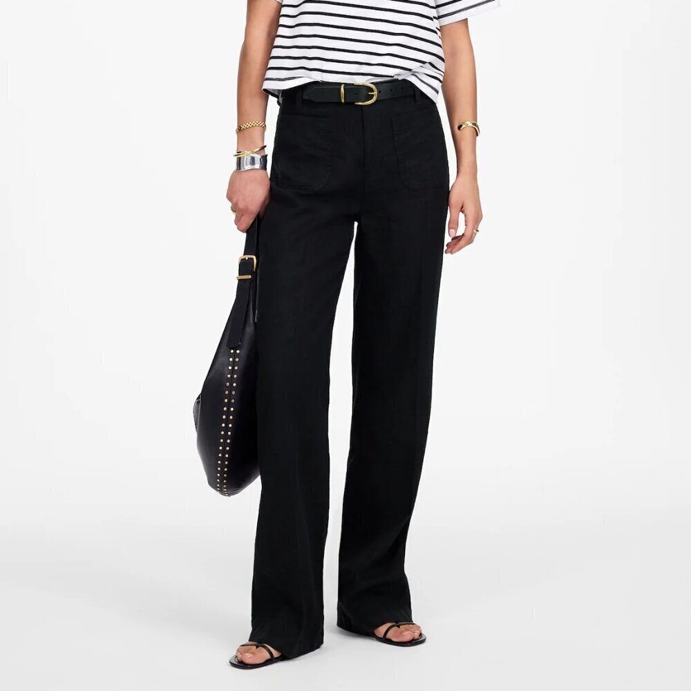 Madewell Patch Pocket Flare Pants 100% Linen Black Size 0/XS NWT - Picture 1 of 10